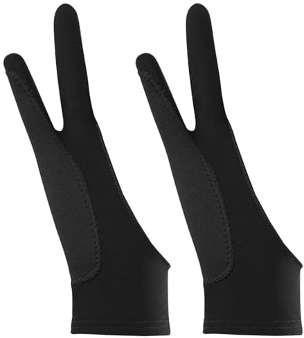 Guanti Antigrifo per Artisti Digitali 2 Pezzi, Guanti per Tavoletta Grafica a Due Dita in Tessuto Elasticizzato, Compatibili con Mano Destra e Sinistra per Display e Tavolette