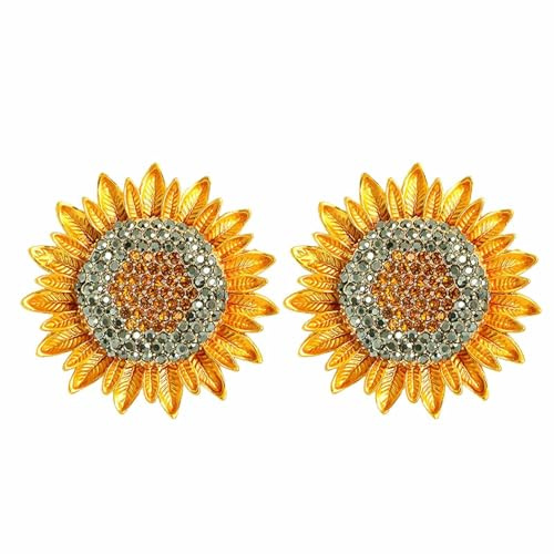 SUIOPPYUW 2 solrosor prydda diamantbroscher glittrande gula strass eleganta blommor smycken legering klädväska matchande