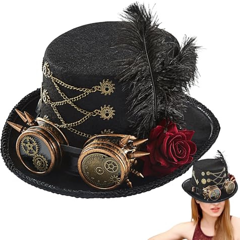 Hogvinnatil Steampunk Cylinderhatt, Steampunk Maskeradhatt med glasögondesign | Justerbar för cirkusföreställningar och renässansmässor