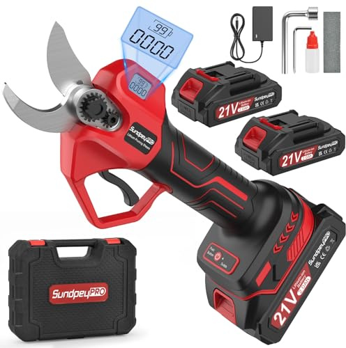 SundpeyPRO Electric Pruning Shears 21V - Max 35mm Cutting Diameter Cordless Pruning Shears with 2 x 2.0Ah Battery & Brushless Motor - Battery Secateurs w/Portable Case for Garden Orchard Tree Branch