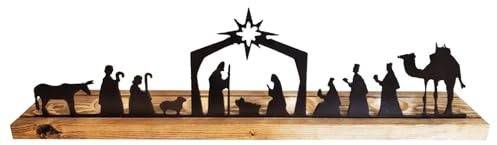 Crèche De Noël en Fer - Support de Bougie Chauffe-Plat à Silhouette de Nativité - Décoration en Silhouette pour Pièces Centrales Chandeliers Religieux Intérieur Fête à la Maison Cheminée Mur