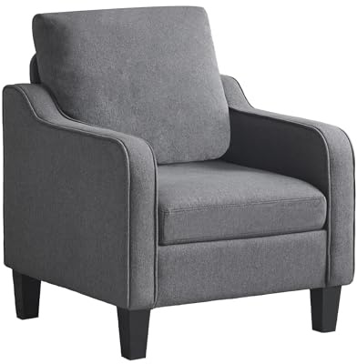 XH.Easy Go Fauteuil d'Accent Style Moderne Milieu du Siècle, Coussin Épais en Tissu de Lin, Canapé Solo Confortable pour Salon, Chambre, Appartement, Bureau (Petits Espaces),Gris foncé