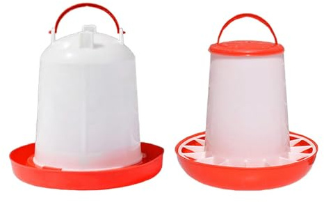 Fjäderfämatare, Hönsmatare och automatisk vattendispenser, set med röd vit, flera storlekar, 2 st(23x20cm 25x26cm)