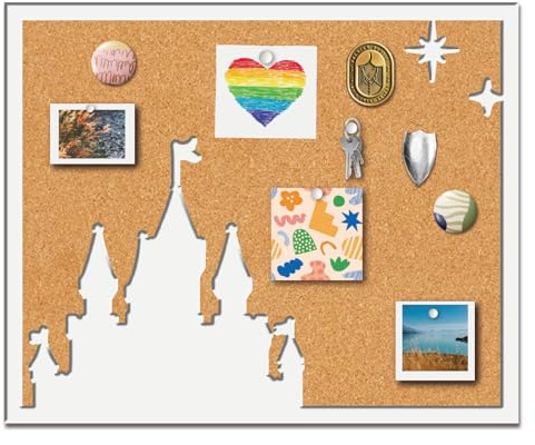 CRASPIRE Square Castle Pin Cork Board Wooden White Framed Bulletin Display Badge Vintage Decorative Corkboard 11.8 x 9.8 Wall Mounted Memory Memo Brooch Lapel Holder Storage for Home School Classroom