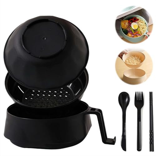 Premium Instant Noodle Bowl with Strainer & Lid Set, 18cm Food-Grade BPA-Free Noodle Soup Bowl for Ramen, Salad, Cereal, Microwave Safe with Chopsticks Spoon Fork for Home Kitchen Office Dorm