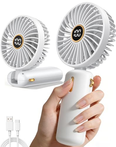 Ventilador Portatil Mano USB Pequeño - Mini Recargable Silencioso Fan Pilas | Portable Ventoinha Hand Held Bolso Ventiladores Bateria Mesa Escritorio Personal Viaje Secretaria Portátil Con Pantalla LED