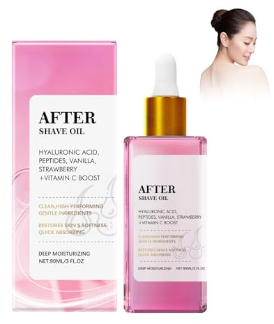 Aceite Post-Afeitado Fresa y Vainilla 90ml, Loción Calmante para Rasurar, Alivia Irritación Afeitado, Previene Vellos Encarnados, Sequedad en Rostro y Cuerpo