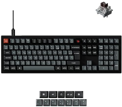 Keychron V6 8K Clavier Mécanique Filaire avec Knob, ISO-FR Layout, 8000 Hz Polling Rate, Programmable QMK, Touches OSA PBT, Interrupteur Marron, Rétroéclairage RGB, Compatible Mac, Windows et Linux