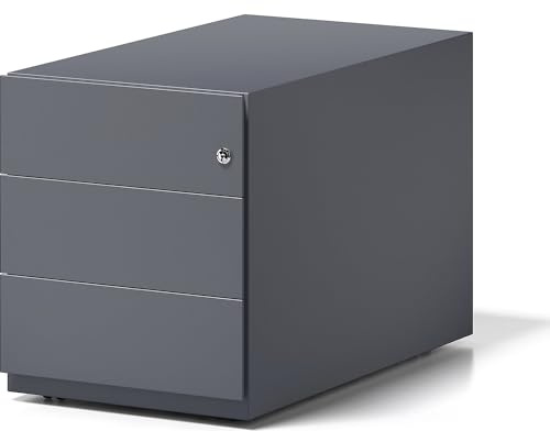 Bisley Rollcontainer Note mit Griffleiste, 3 Universalschubladen, Metall, 634 Anthrazitgrau, 77.5 x 42 x 49.5 cm