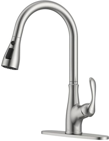APPASO Pull Down Kitchen Faucet with Sprayer Stainless Steel Brushed Nickel - Single Handle Commercial High Arc Pull Out Spray Head Kitchen Sink Faucets