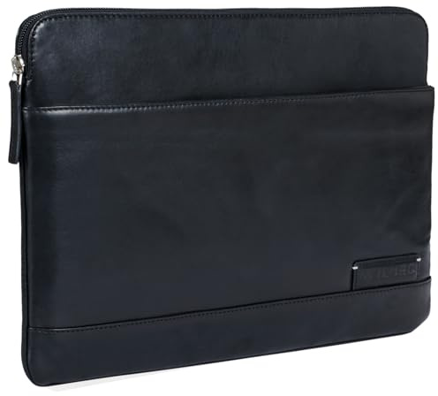 STILORD Robb vintage läderlaptopväska för 13,3 tum MacBooks MacBookväska universell tablettväska upp till 14 tum DIN A4 äkta nötläder Farbe:Svart