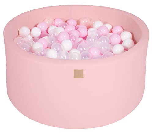 MEOWBABY Bällebad Baby - Rund 90x40cm Ball Pit für Kinder ab 1 Jahr mit 300 Bälle - Weiches & Sicheres Bällepool, Cotton, Hellrosa