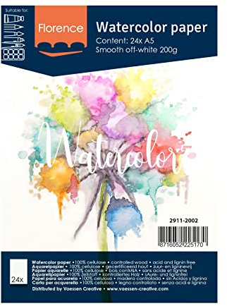 Vaessen Creative Florence Papel de Acuarela Superficie Lisa, 200 GSM, Blanco (Off-White), A5