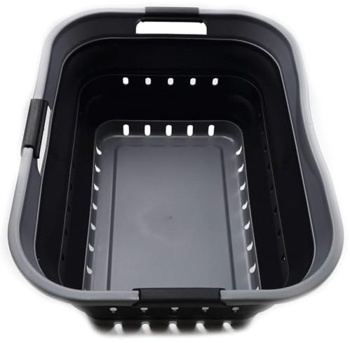 Sammart 42L Panier à linge pliable en plastique, utilisable comme bac de rangement ou de nettoyage, portable, gain de place, gris/noir