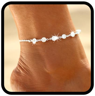 Handcess Boho Anklet Silver Kristall Ankelarmband Strass Fotkedja för kvinnor och flickor