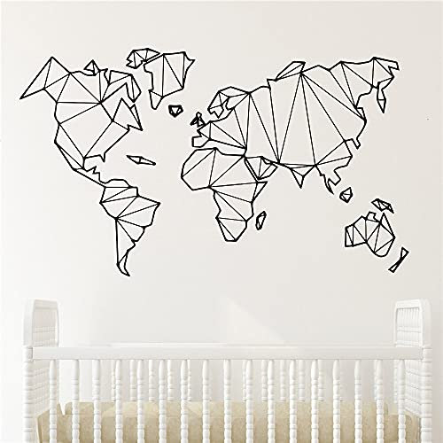 Zdklfm69 Wandtattoo Wandaufkleber Wandsticker Geometrische Weltkarte Vinyl Wandbild Abnehmbare Schlafzimmer Dekor Aufkleber Home Wohnzimmer Dekoration 100x58cm
