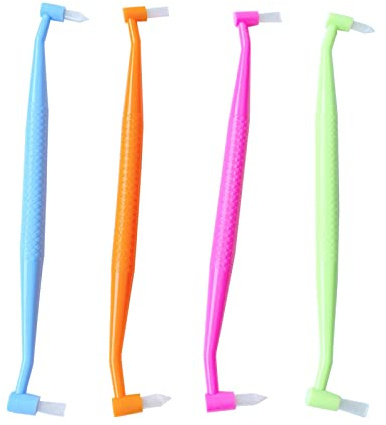 4 Stück kieferorthopädische Zahnbürste Doppelendige Zwischenraumbürste Winziger weicher Trimmkopf und flacher Kopf Endbüschelzahnbürste für Zahnspangen und Detailreinigung der Zähne (4 Farben b)