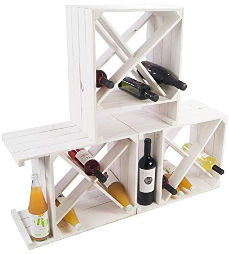 Kistenkolli Altes Land Weinregalkiste X weiß/Natur/geflammt Maße 50x40x27cm Regalkiste Flaschenablage Weinschrank Weinkiste Flaschenkiste (3er Set Weinregal X weiß)