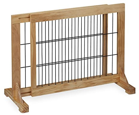 Relaxdays Absperrgitter, ausziehbares Schutzgitter, Treppe & Tür, HxB: 56x70-108 cm, freistehend, Kinder & Hunde, Natur