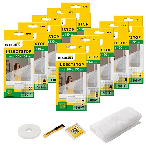 Schellenberg 10er Spar-Pack 50712 Fliegengitter für Fenster, Insektenschutz ohne Bohren, Schutz vor Mücken, Fliegen, Insekten & Ungeziefer, 100 x 130 cm, inkl. Befestigungsband, weiß