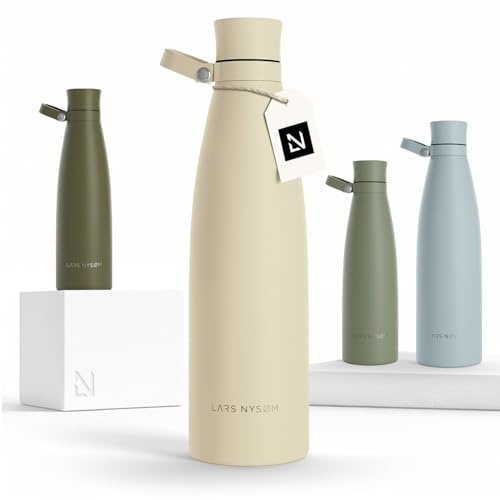 LARS NYSØM Trinkflasche Edelstahl 1000ml | Isolierflasche 1 Liter | Auslaufsichere Wasserflasche für Sport, Fahrrad, Hund (Almond Beige, 1000ml)