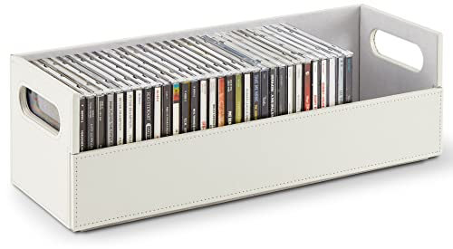 Stock Your Home CD-Aufbewahrungsbox, Organizer-Regal für Filmhüllen, DVDs, Kassettenband-Display-Ständer, Disc-Halter kann bis zu 40 CDs aufbewahren, Kunstleder (Weiß)