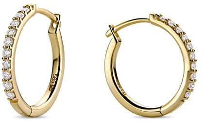 Miore Diamant Ohrringe Damen klassische runde Hoops mit 0,20 Ct Diamanten im Brillantschliff Eternity Creolen aus Weißgold/Gelbgold 14 Karat (585) Gold, Ohrschmuck 15 mm