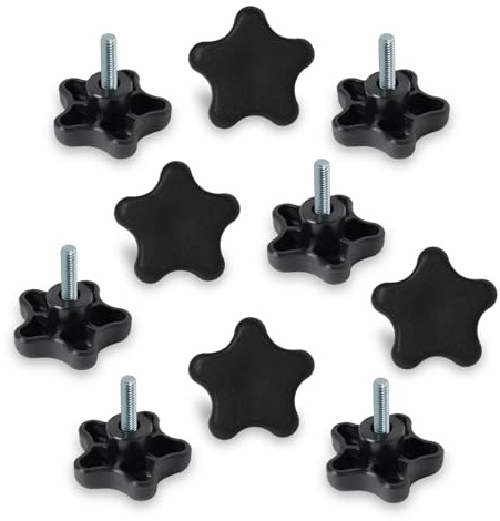 POWERTEC 10 Pack 5/16-18 5 Star Knobs with 1 Threaded Stud, Thumb Screw Knobs with bolts for Lawn Mower, Umbrella Base, Woodworking Tools & Jigs, Clamps (QNB3007-P2)