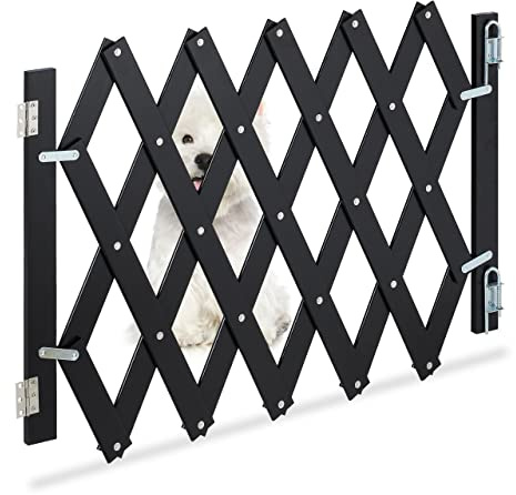 Relaxdays Barrera Seguridad Niños Bambú, Valla Escaleras Plegable hasta 108,5cm, 47,5-60cm Alto, Reja Mascotas, Negro