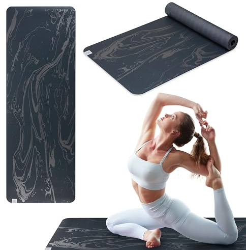 Gaiam Dry-Grip Yoga Mat - 5mm Thick Non-Slip Exercise & Fitness Mat for Standard or Hot Yoga, Pilates and Floor Workouts - Cushioned Support, Non-Slip Coat - 68 x 24 Inches - Marbled