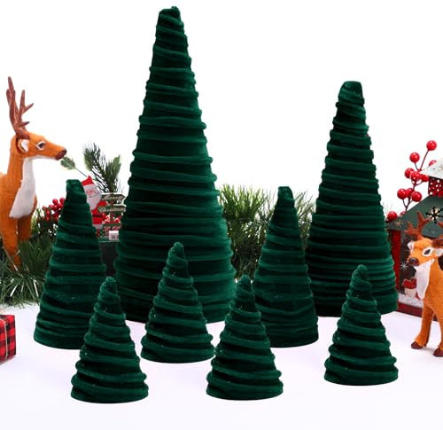 Liliful Juego de 8 árboles de terciopelo de Navidad, decoración moderna de Navidad, 4 tamaños, hechos a mano, centros de mesa de Navidad, árboles, decoración de invierno para entrada, chimenea, hogar,