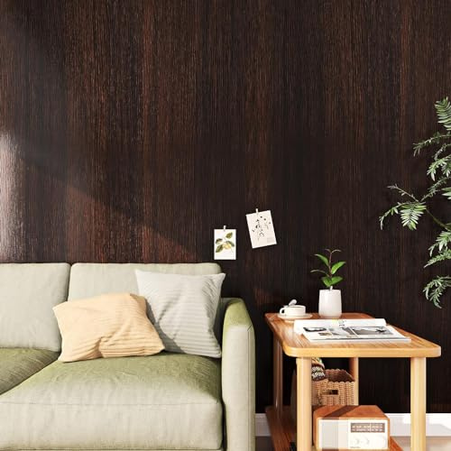 FunStick 90CM×5M Wood Adhesive Film for Upholstery & Furniture - Brown, Washable & Vintage Wallpaper