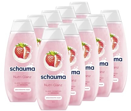 Schauma Schwarzkopf Reparatur-Shampoo Nutri Glanz (10x 400 ml), Haarshampoo repariert und regeneriert geschädigtes Haar intensiv, Hair Repair Shampoo mit Erdbeer-Extrakt und Mandelmilch