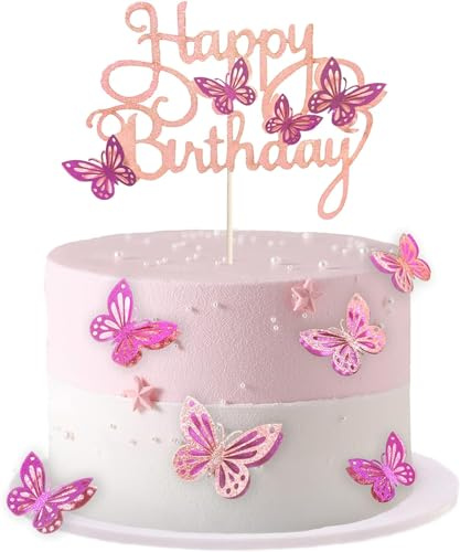 Tortendeko Schmetterling, 3D Schmetterlinge Deko Torte Mädchen 13 Stück Rot-Rosa Violett Kuchendeko Geburtstag Schmetterling für Geburtstagsparty, Hochzeit, Themenparty