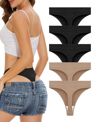 VOENXE Höghöftade Mjukseamless Damunderkläder Tanga - Komfortabla Höjnings Trosor För Kvinnor, Osynliga Stringpärmar, Andetagbara Underkläder, 5-Pack