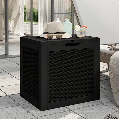 LAPOOH Gartenbox Schwarz 55,5x43x53 cm Polypropylen Kissenbox Outdoor WassBerdicht, Auflagenbox, Aufbewahrungsbox, Terrassenschrank, Gartentruhe, Gartenkiste, Garten Aufbewahrung,364178