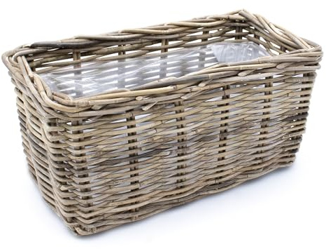 Spetebo Jardinière en osier naturel - 40 cm/carré - Panier à fleurs en rotin avec film - Décoration de jardin - Pot de fleurs, 38991