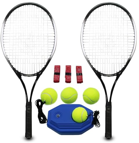 Magicorange Tennisschläger-Set für Erwachsene für 2 Spieler, für Anfänger und Profis, inklusive 4 Tennisbälle, 3 Overgrips, 1 Tasche (schwarz)