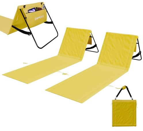 24MOVE Strandmatten Natal 2er Set mit Rückenlehne, gelb, 180 x 54 cm | 2 klappbare Strandliegen mit verstellbarer Rückenlehne, je 120 x 54 cm Liegefläche, Tragegurt und Reißverschlusstasche