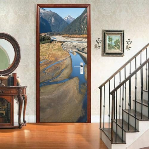 Türtapete Selbstklebend 95x210 Blick Auf Die Berge Türposter Flusslandschaft Fototapete Türfolie Türklebefolie Wasserdichte für Türwand Dekoration Tapete a.1412