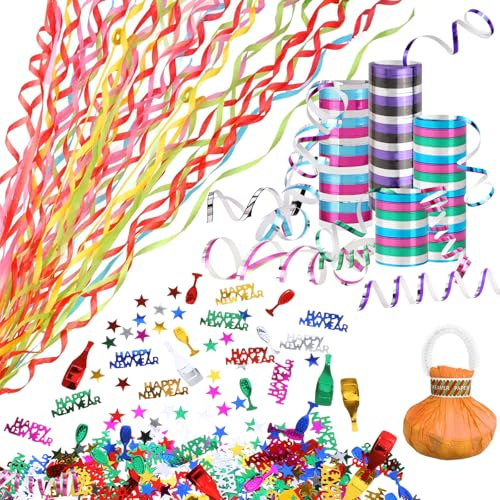 DPKOW Bunt Glitzer Luftschlangen Silvester Wurf Handwerfende Bänder Konfetti, Metallic Luftschlangen Kanone Konfetti Bombe zum Silvester Deko 2026 Tischdeko Gadget