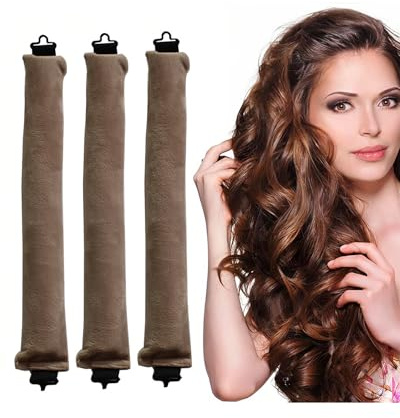 YOCDNOV Confezione da 3 bigodini Senza Calore- aste Flessibili con Ganci, Ferro arricciacapelli Senza Calore per Tutti i Tipi di Capelli, bigodini per Dormire, Tutti i Tipi di Capelli (marrone chiaro)