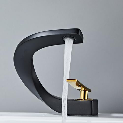 Shower Head Schwarze Waschbecken-Warm- und Kaltwasserhähne, WC-Badezimmer, Waschbecken, Badezimmer-Badewannenarmatur, weiß eingelegt mit Roségold (schwarz + Goldener Lenker) Shower Head