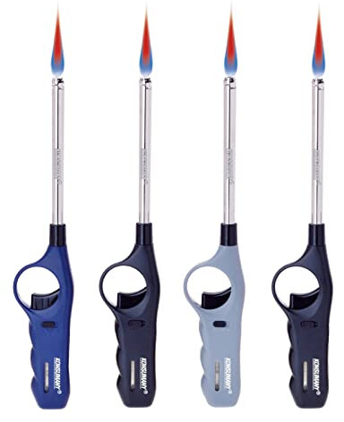 KONSUMANY 4 Stück Gas Stabfeuerzeug Sturmfeuerzeug Feuerzeug Turbo Power 27,5 cm lang rote Sturmflamme, Nachfüllbar