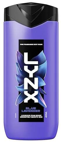Lynx Fine Fragrance Collection Blue Lavender Premium Body Wash Body Cleanser shower gel with a lavender, mint & amber scent for 12 hours of freshness 225 ml