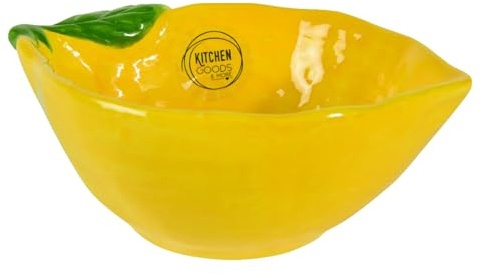 Decoris Schale 16x6cm Keramik in Zitronen Form - Schalen & Schüsseln - Servierschale Salatschale Dessertschale Müslischale Obstschale - Dekoschale Frühling & Sommer - Früchte Geschirr Gelb Grün