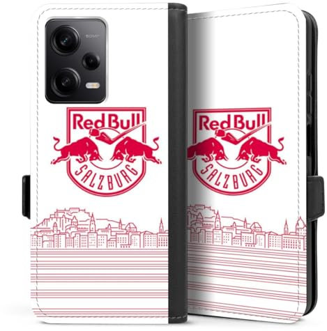 DeinDesign Klapphülle kompatibel mit Xiaomi Redmi Note 12 Pro 5G Handyhülle aus Kunst Leder schwarz Flip Case Eishockey Skyline EC Red Bull Salzburg