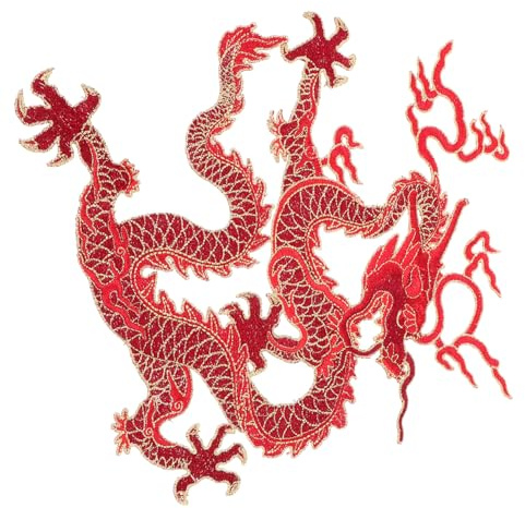 Homoyoyo Großer Bestickter Drachen Aufnäher aus Polyester zum Aufnähen oder Aufbügeln Stilvoller Stoffflicken für Kleidung Leder und Bücher als Dekorativer Reparaturflicken