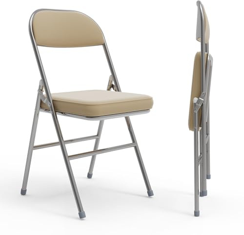 Wohenster 2 Sillas Plegables Acolchadas - Silla Plegable Abatibles con Respaldo y Estructura de Acero, Asiento Auxiliar para el Hogar - Ideal para Cocina, Comedor, Salón, Dormitorio 42x46x80cm Beige