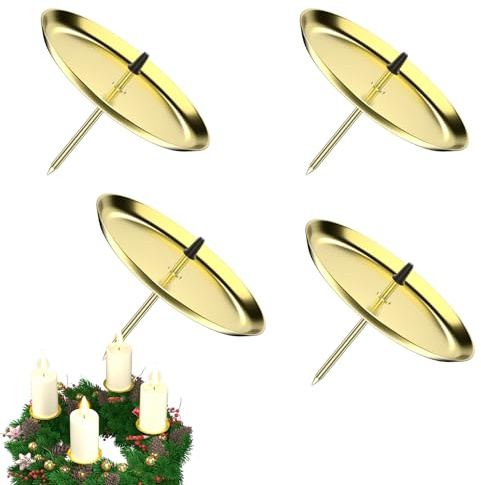 LanpoVista Adventskranz Kerzenhalter 6cm: 4 Stück Advents Kerzenständer für Stumpenkerzen | Metall Adventskerzenhalter mit Dorn | Weihnachtskranz Deko | Gold